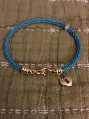 Blue Braided Bracelet with Gold Heart Lock Charm